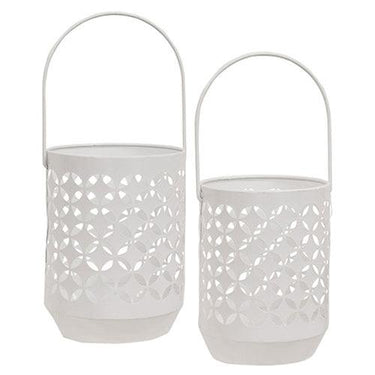 2 Set White Geometric Trellis Lanterns - The Fox Decor